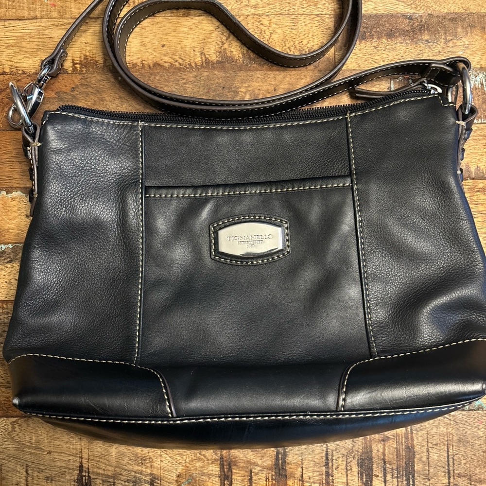 Tignanello black leather crossbody purse